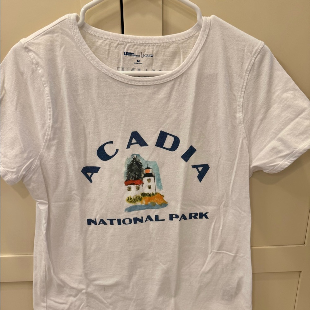 J. Crew White Acadia National Park Tee with Blue Lettering